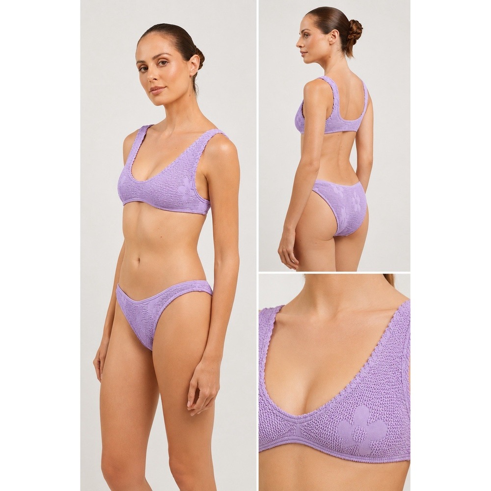 Bond Eye Australia Lavender Floral Jacquard Bikini Top Bikini Bottom Set NWT